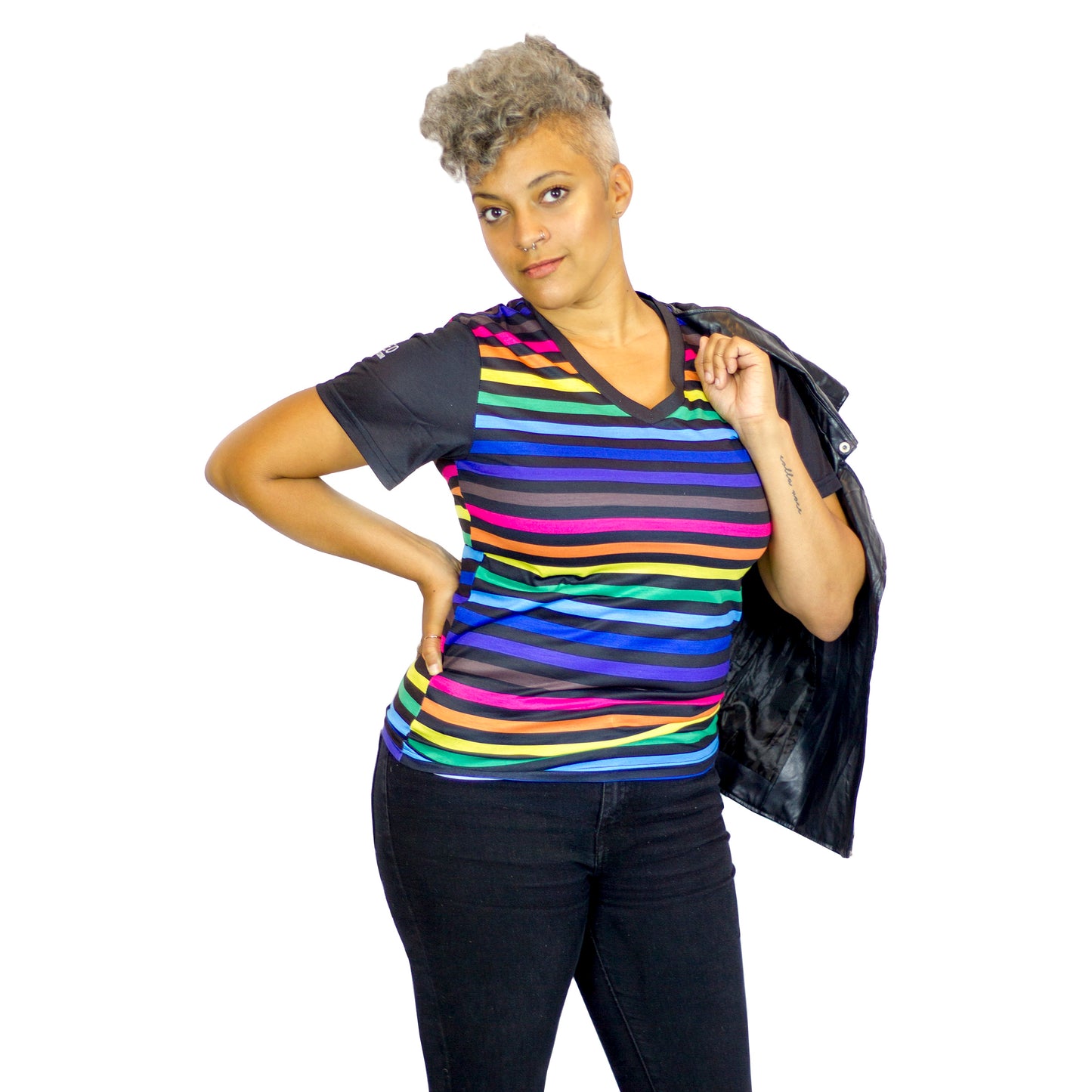 Rainbow Striped Unisex V-neck T-shirt - LGBTQIA+ Unisex Pride, Shirt, HEED THE HUM