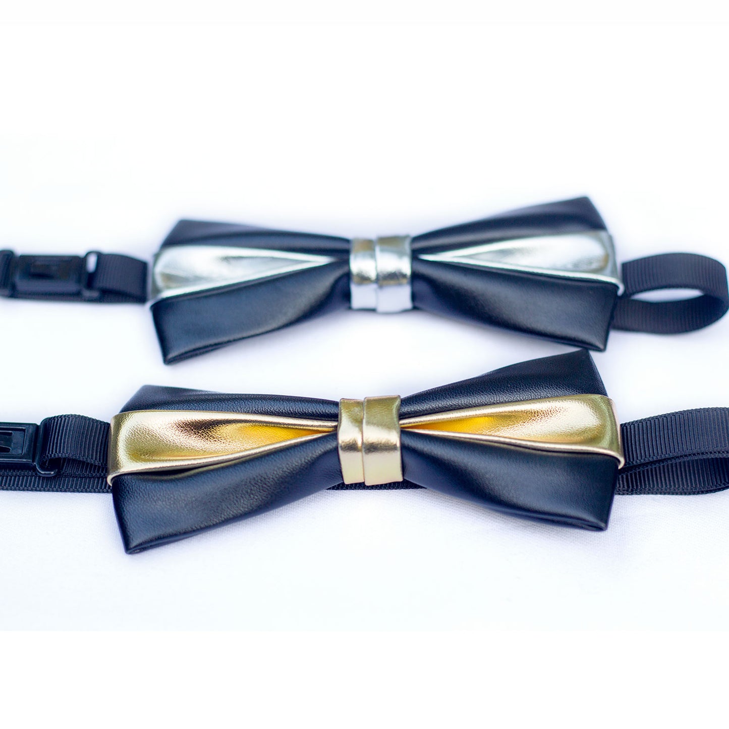 Faux Black Leather Bow Tie with Metallic Accent - Unisex, Bow tie, HEED THE HUM
