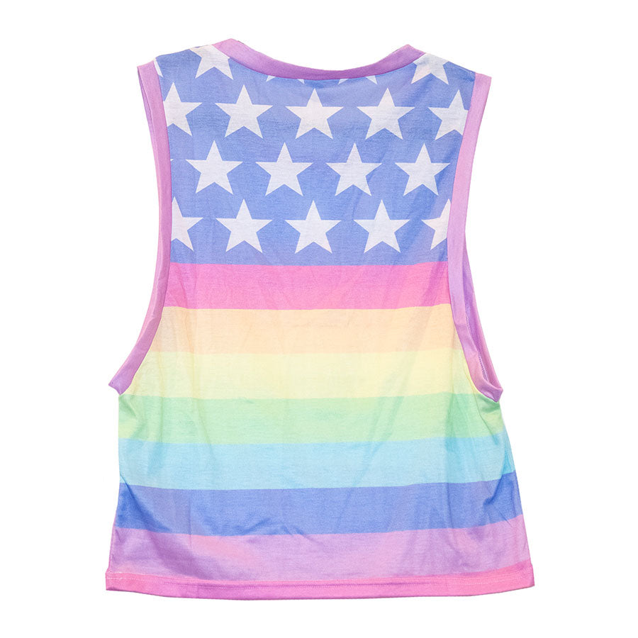 Rainbow Pride Flag Muscle Tshirt Tee- Light Wash, Tank Top, HEED THE HUM