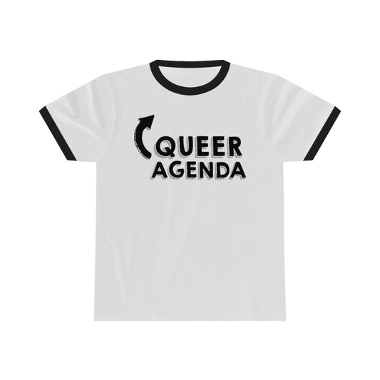 Queer Agenda Pride Unisex Ringer Tee Shirt