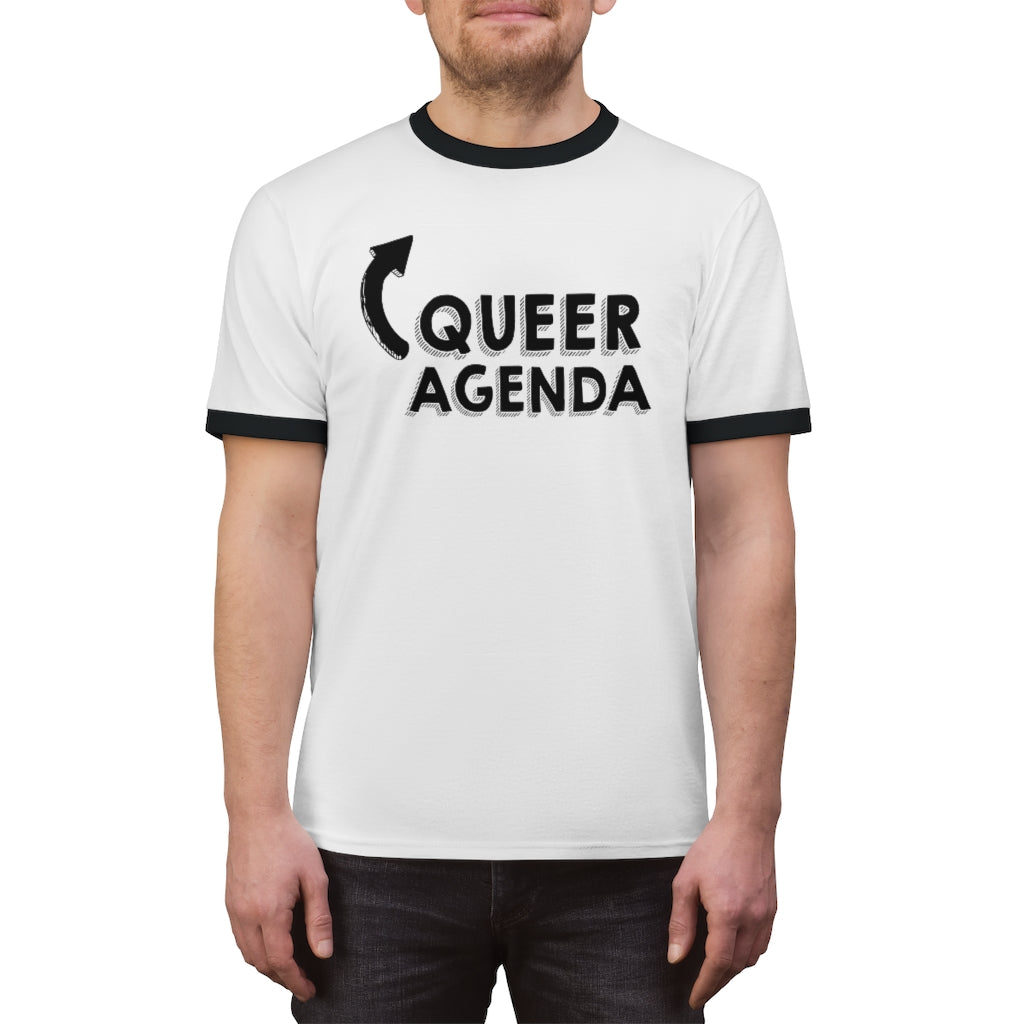 Queer Agenda Pride Unisex Ringer Tee Shirt