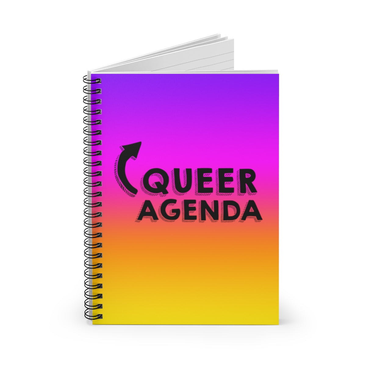 Queer Agenda Spiral Notebook - Purple, Orange, Yellow - LGBTQIA+, Paper products, HEED THE HUM
