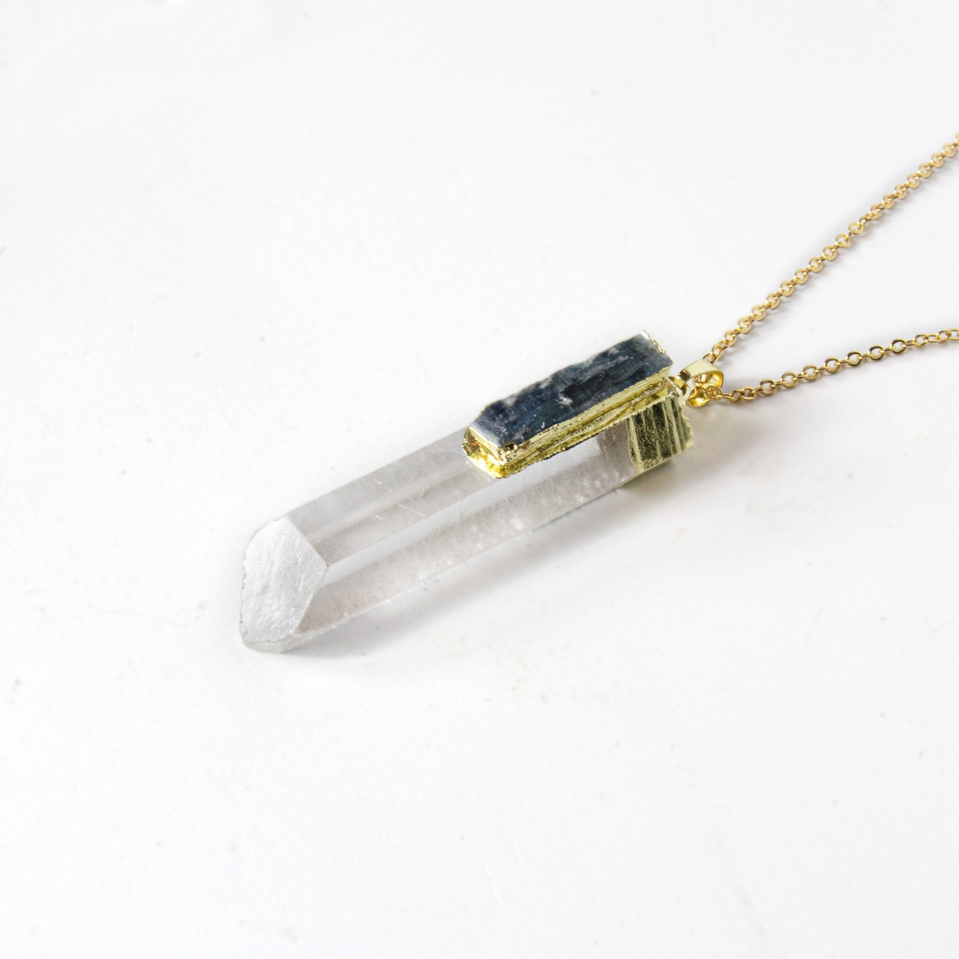 Clear Crystal and Kyanite Necklace, Necklaces, HEED THE HUM