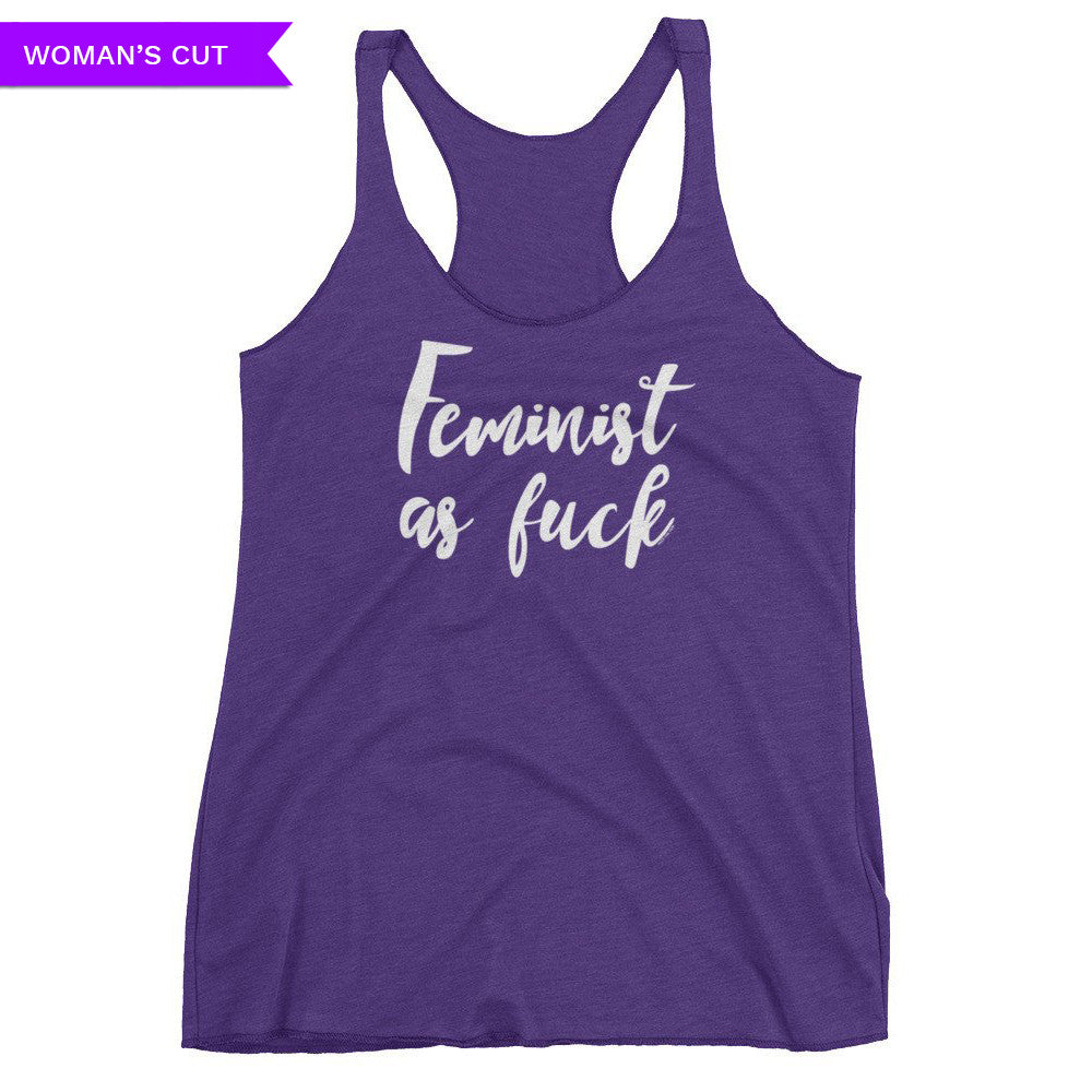 Feminist As Fuck Woman's Cut Tank Top (white ink), Shirts, HEED THE HUM