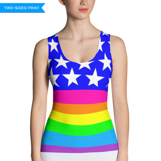 Queer LGBTQ Pride Flag Fitted Cut & Sew Tank Top, Shirts, HEED THE HUM