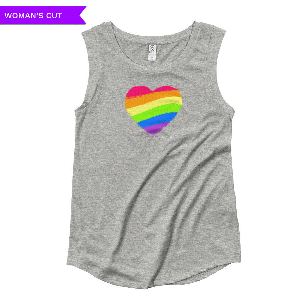 Rainbow Heart LGBTQ Pride Woman's Cut tank T-shirt, Shirts, HEED THE HUM