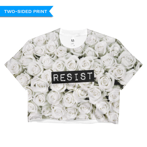 Roses Resist White Crop Top, Shirts, HEED THE HUM
