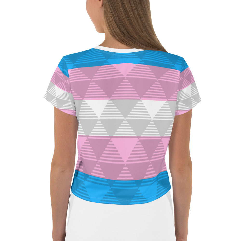 Trans Flag Light Crop Top All-Over Print, Shirts, HEED THE HUM