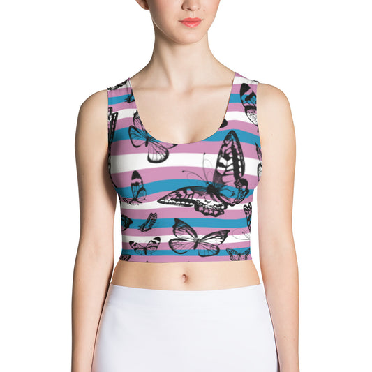 Trans Pride Flag Butterflies Cut & Sew Fitted Crop Top, , HEED THE HUM