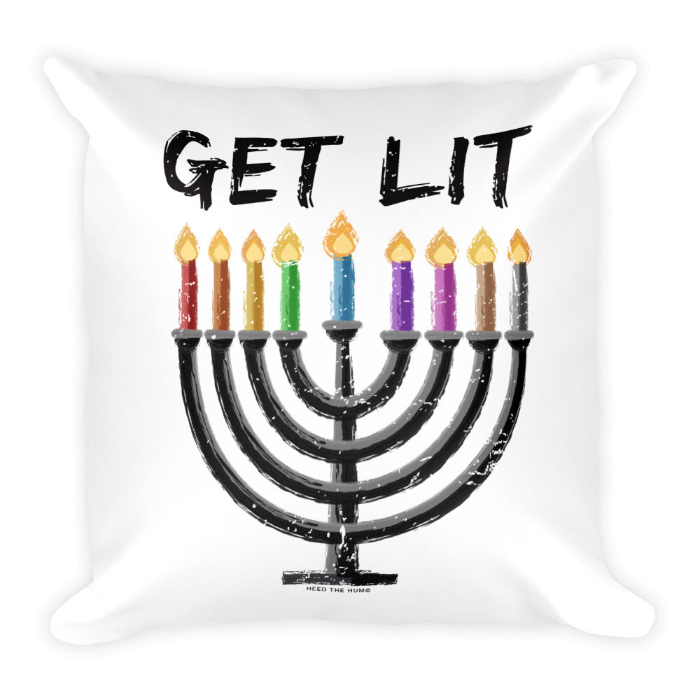 Chanukah - GET LIT Square Throw Pillow, Pillow, HEED THE HUM