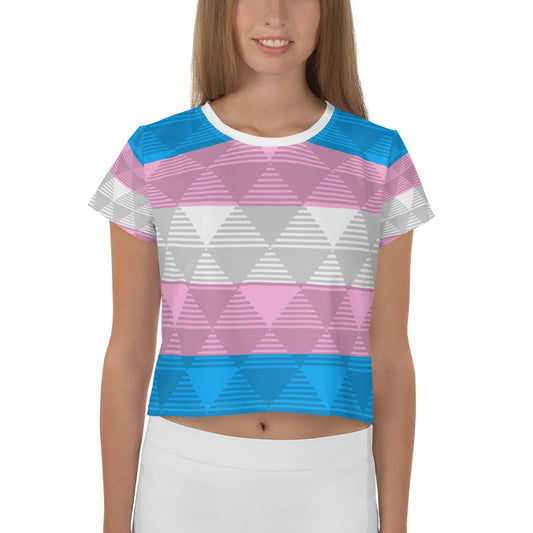 Trans Flag Light Crop Top All-Over Print, Shirts, HEED THE HUM
