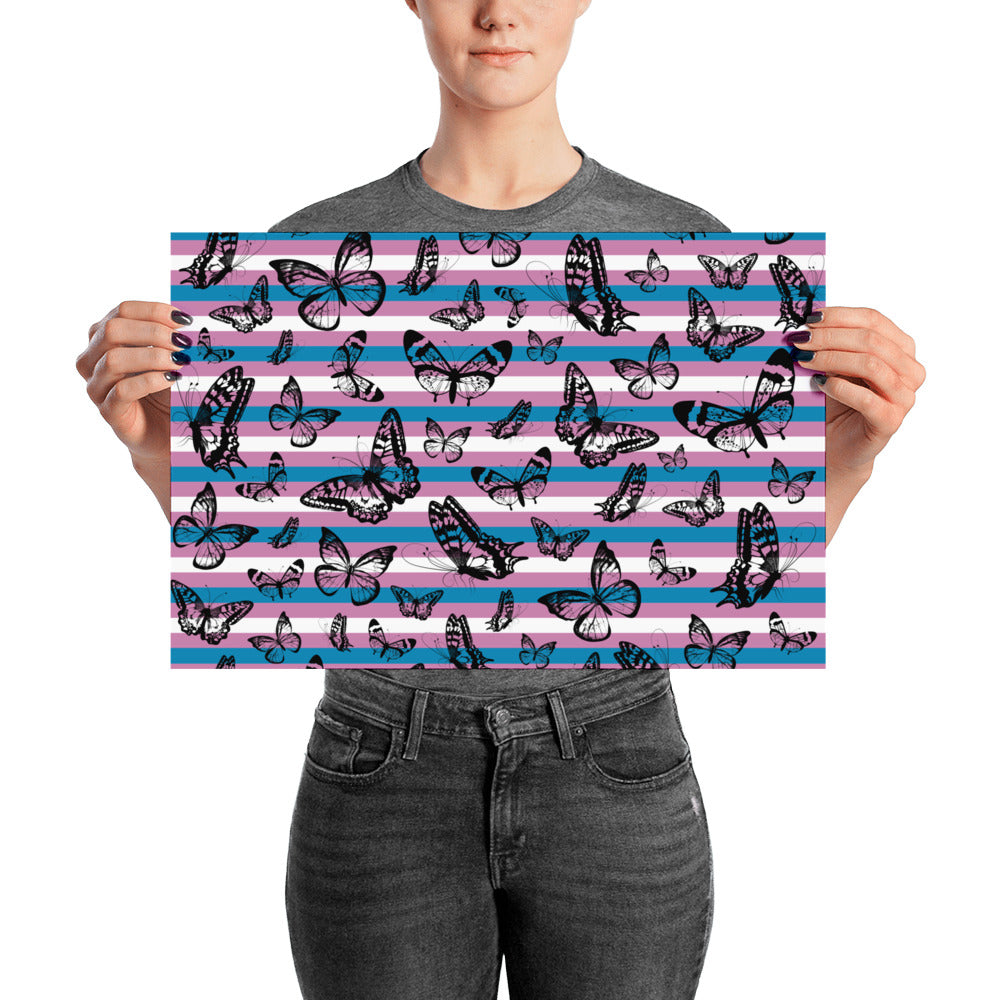 Trans Pride Flag Butterflies Poster, , HEED THE HUM