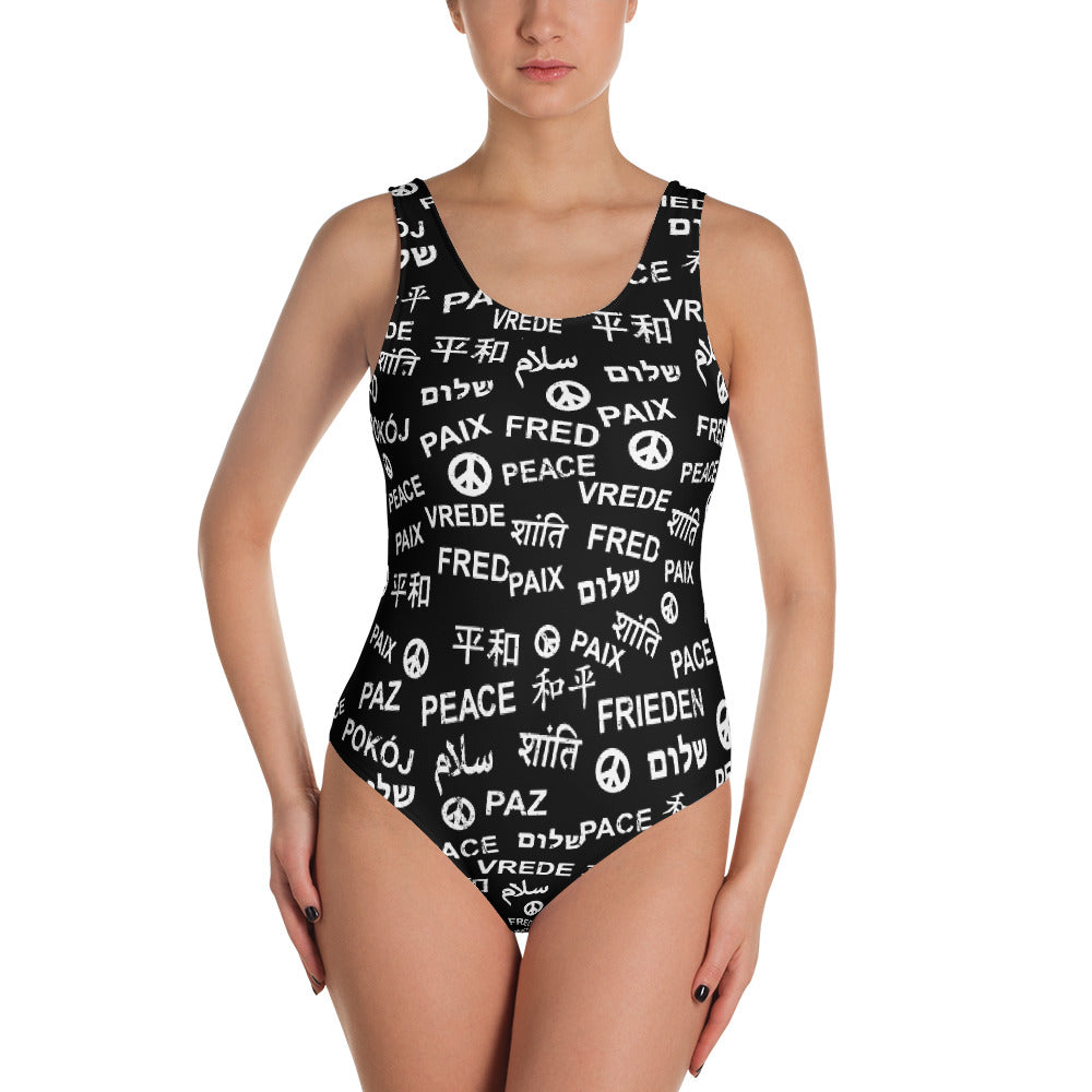 Peace One-Piece Swimsuit Bathing Suit, swimwear, HEED THE HUM