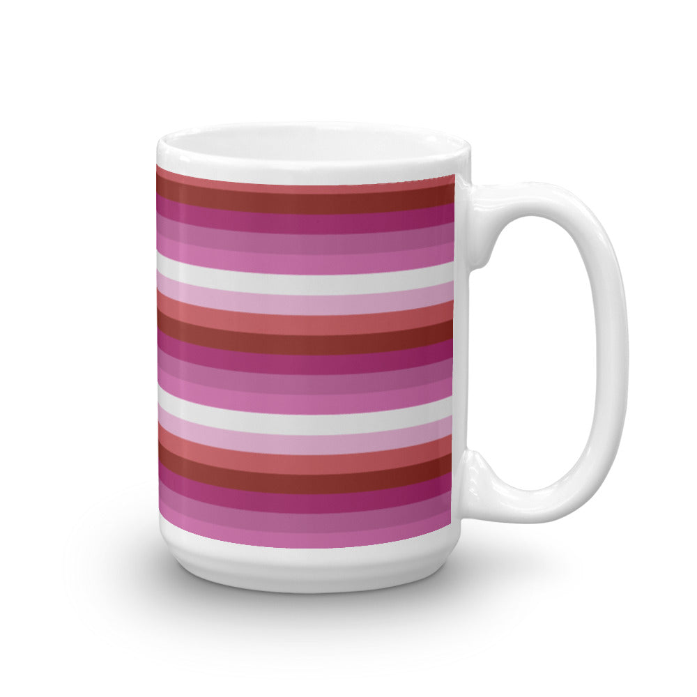 Lesbian Pride Flag Striped Mug - LGBTQ, Mug, HEED THE HUM