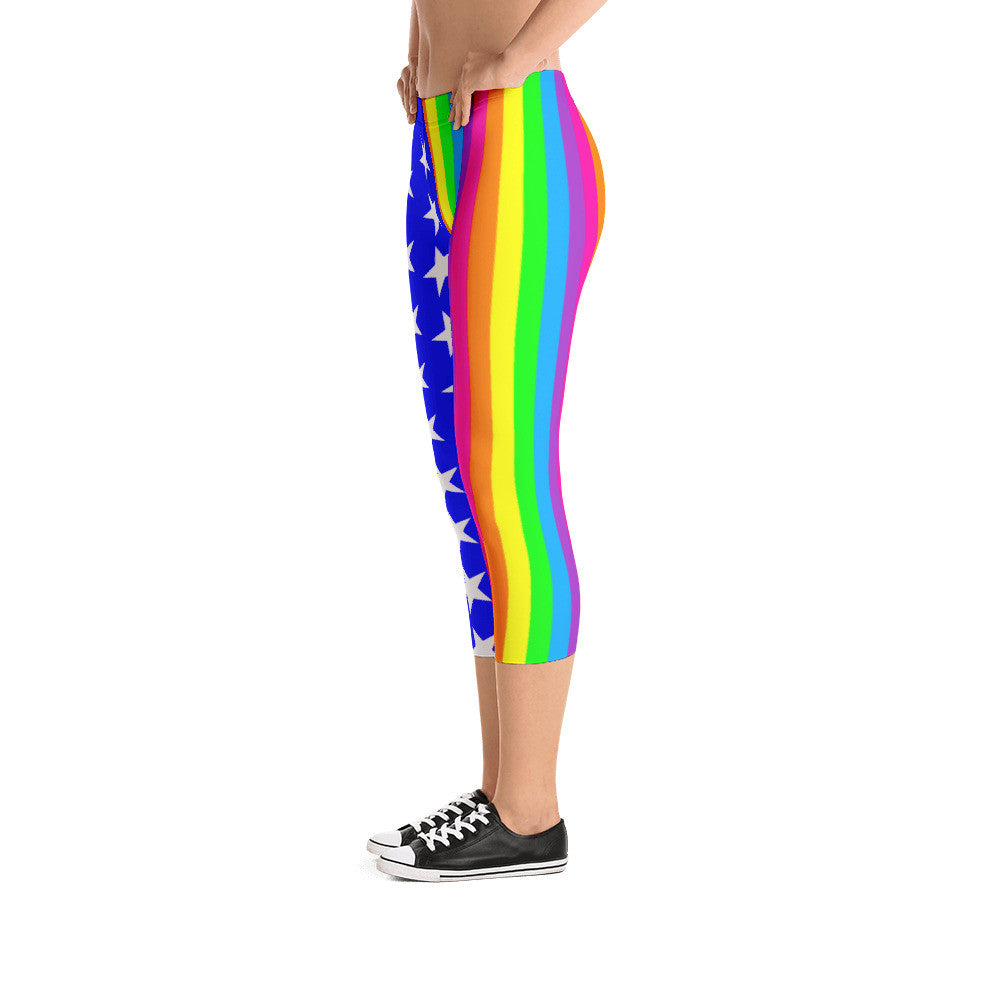 Queer LGBTQ Pride Flag Capri Leggings, leggings, HEED THE HUM
