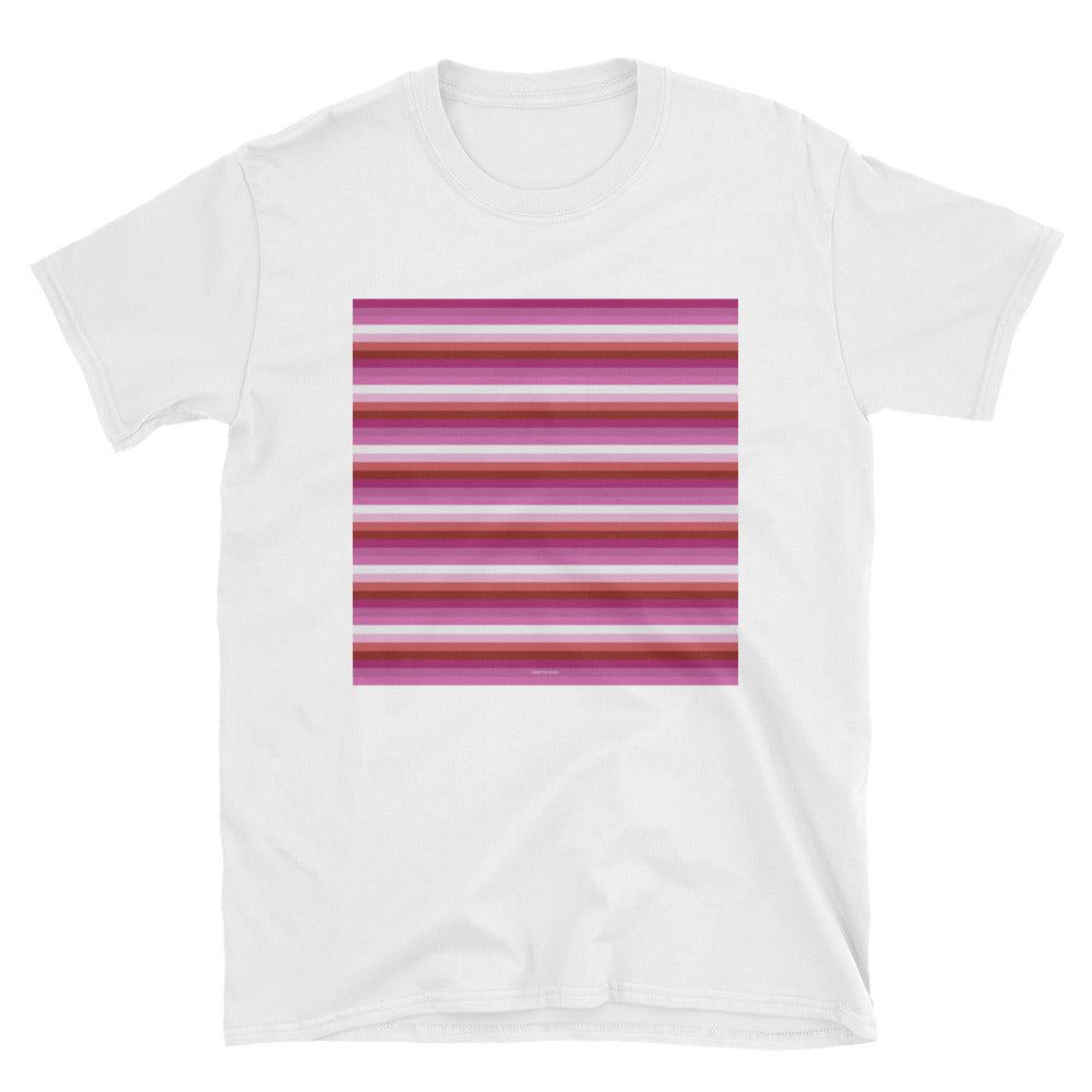 Lesbian Flag Striped Short-Sleeve Unisex T-Shirt, Shirts, HEED THE HUM