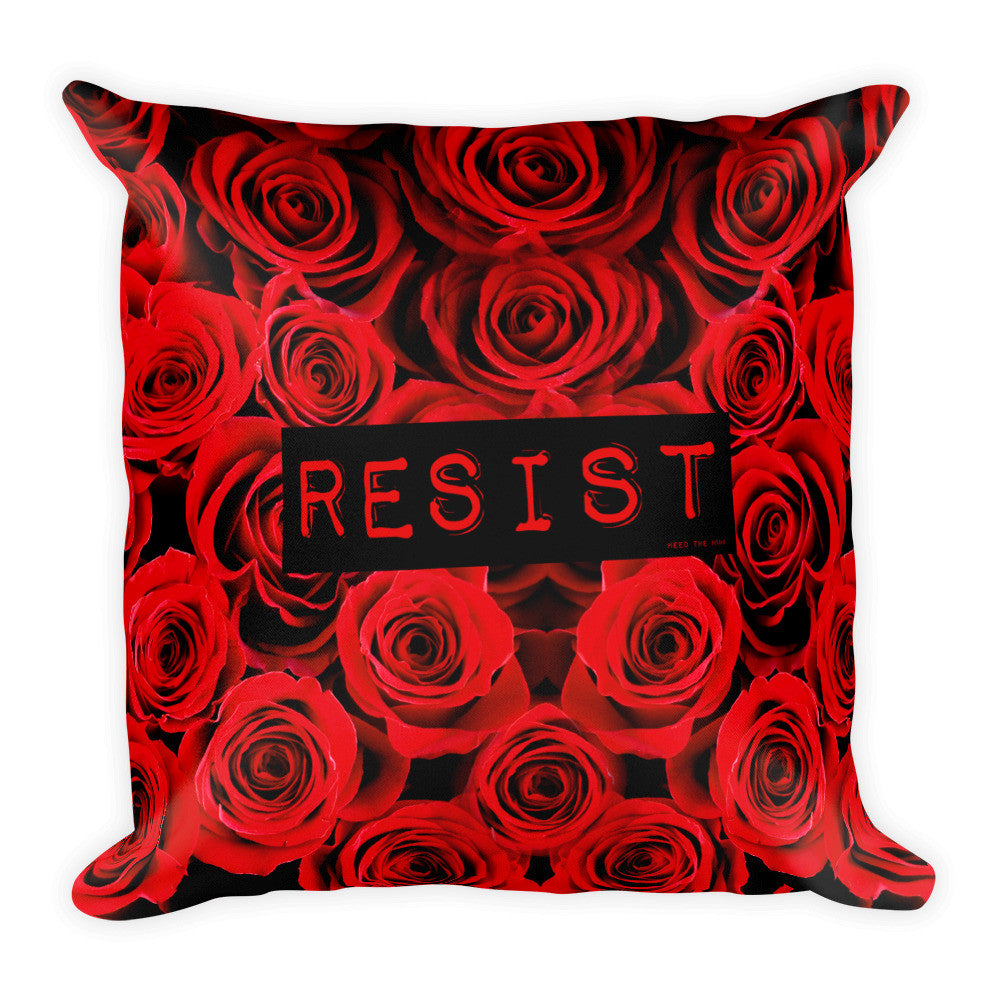 Roses Resist Red Square Throw Pillow, Pillow, HEED THE HUM