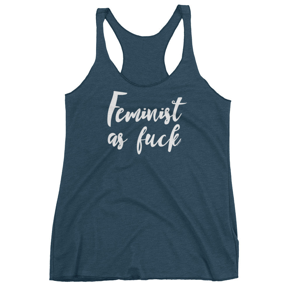 Feminist As Fuck Woman's Cut Tank Top (white ink), Shirts, HEED THE HUM
