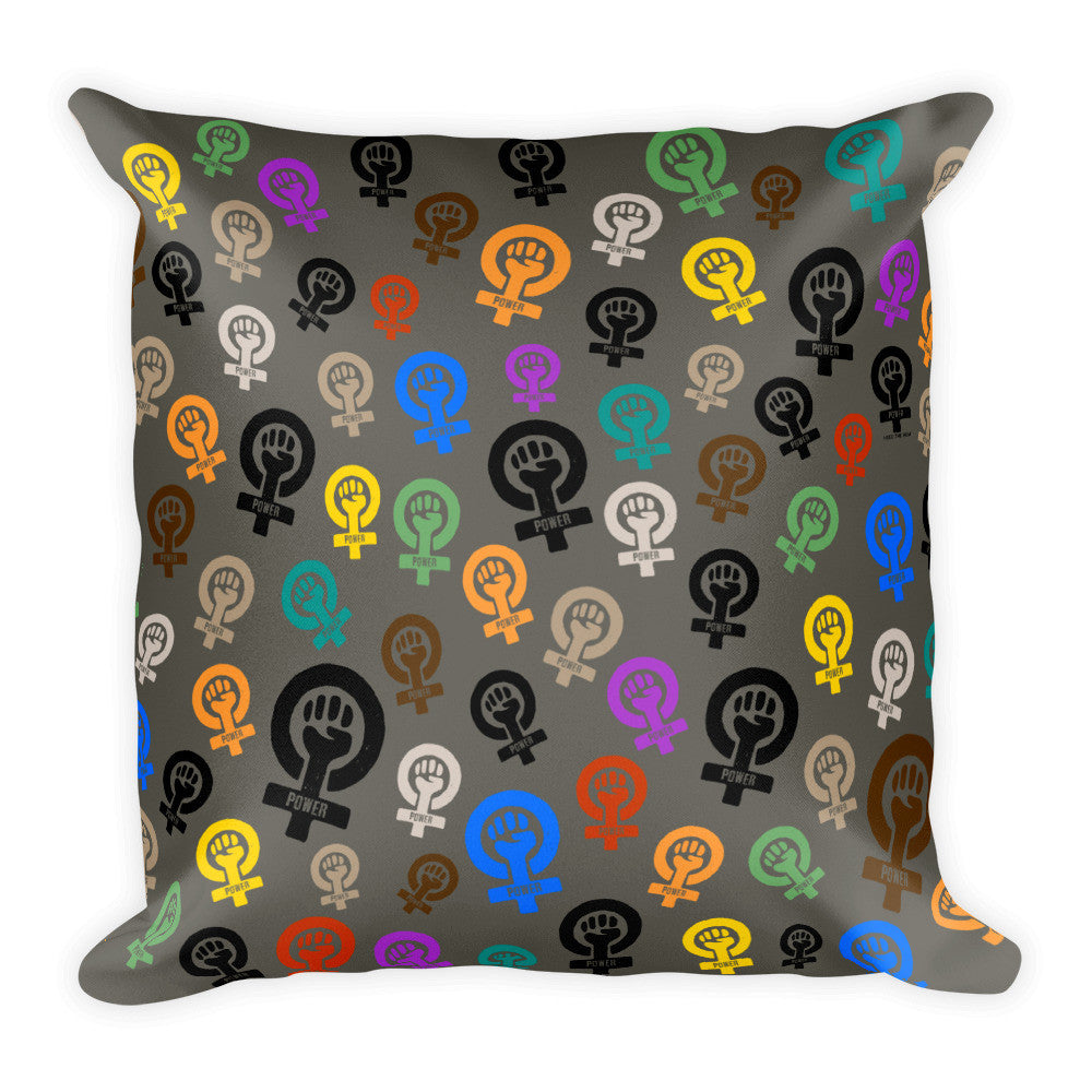 Feminist Power Pattern Square Throw Pillow, Pillow, HEED THE HUM