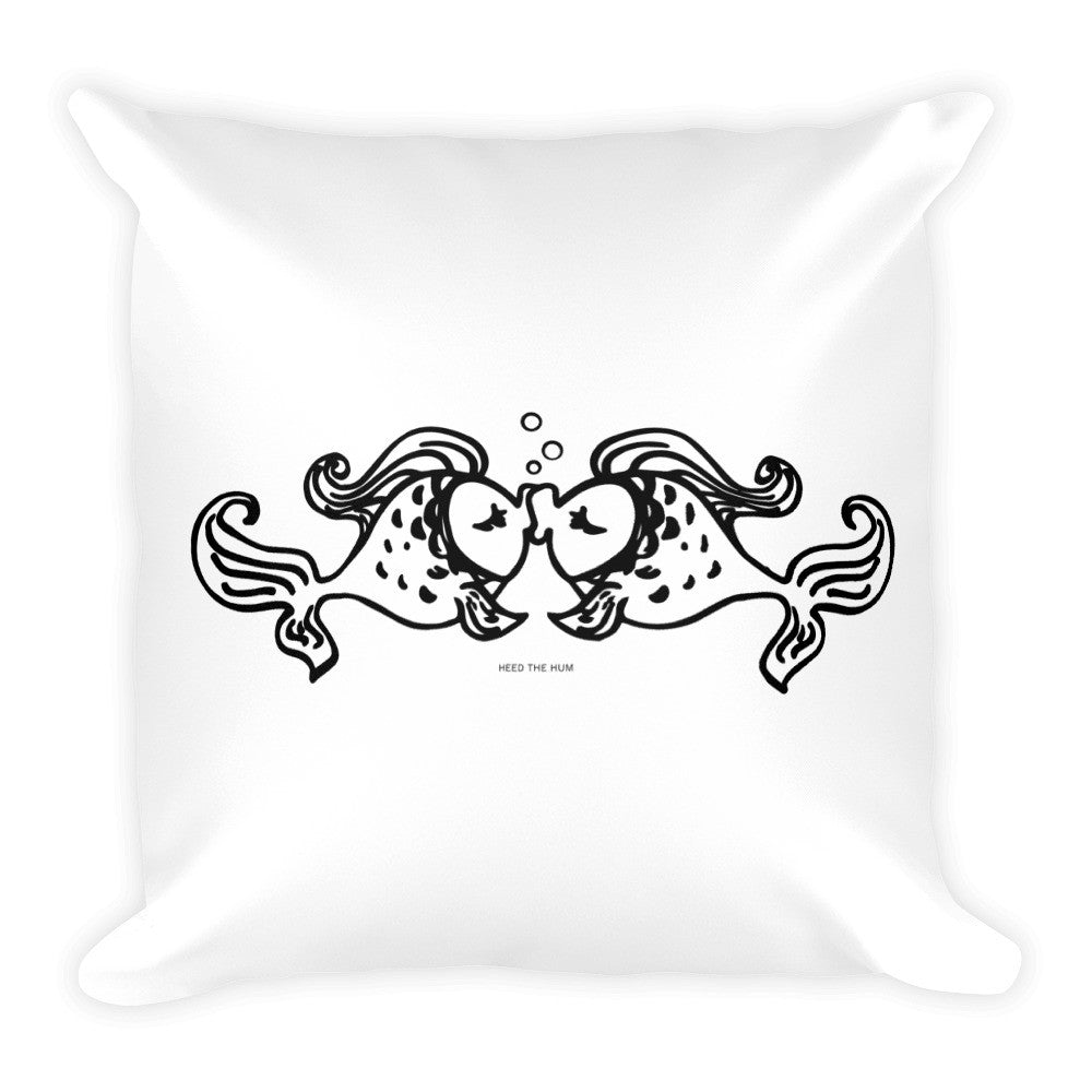 Fish Kiss Square Throw Pillow, Pillow, HEED THE HUM