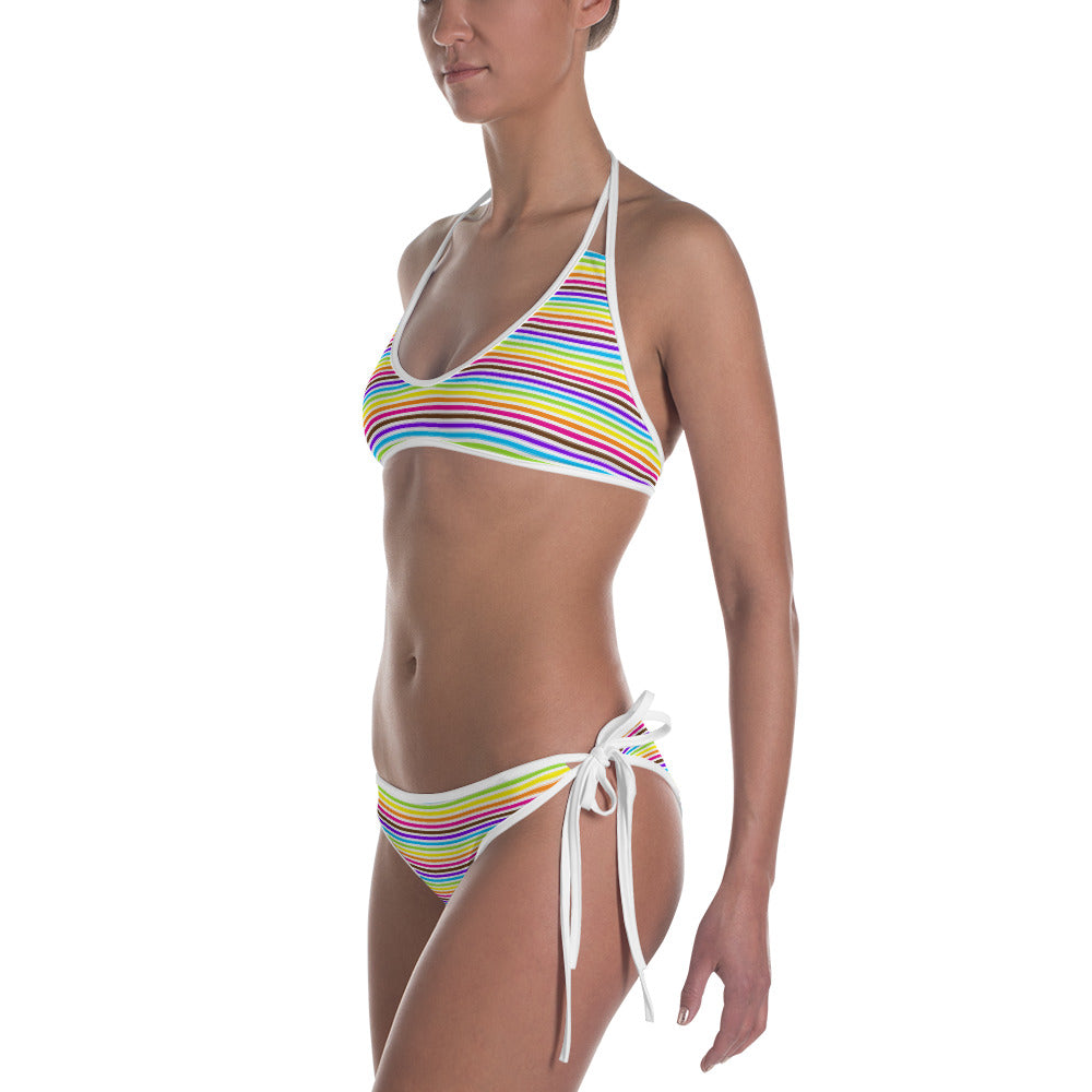 Rainbow Stripes Bikini Swimsuit, swimwear, HEED THE HUM