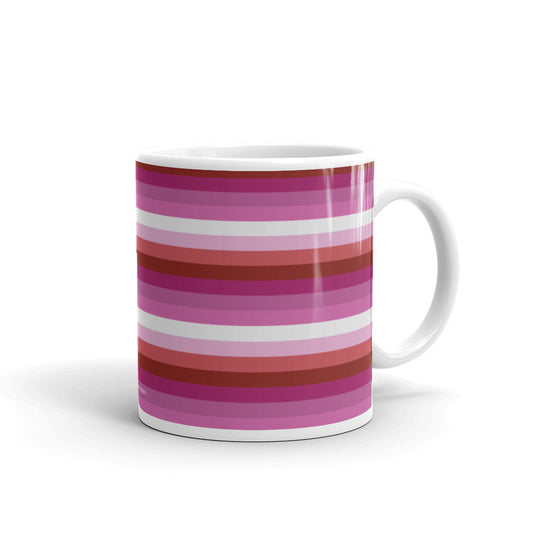 Lesbian Pride Flag Striped Mug - LGBTQ, Mug, HEED THE HUM