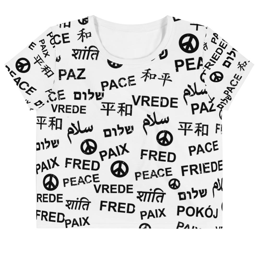 Peace All-Over Print White Crop Top Tee, Shirts, HEED THE HUM