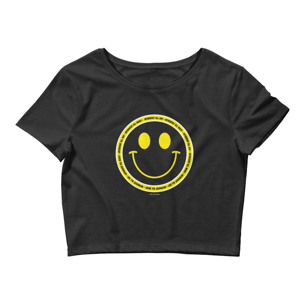 Introvert All Day Smiley Crop Top Tee