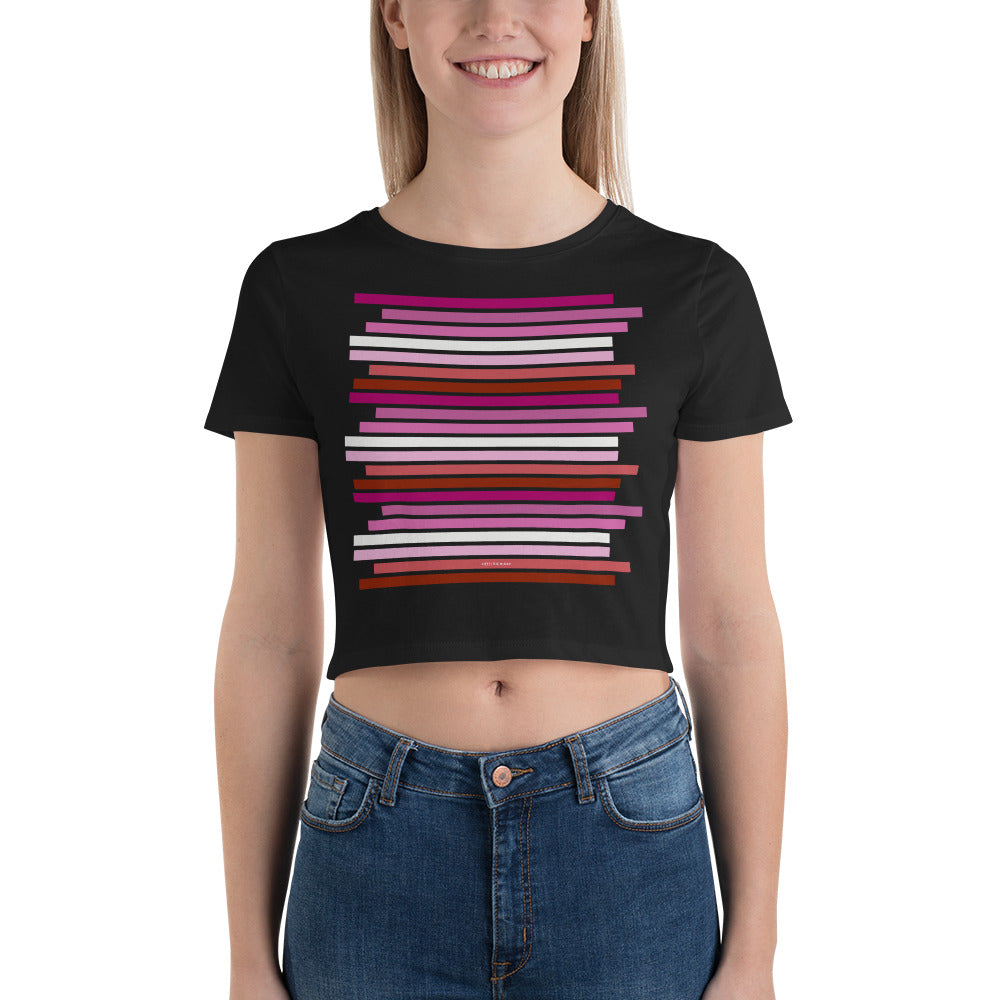 Staggered Lesbian Pride Flag Crop Top Tee Shirt