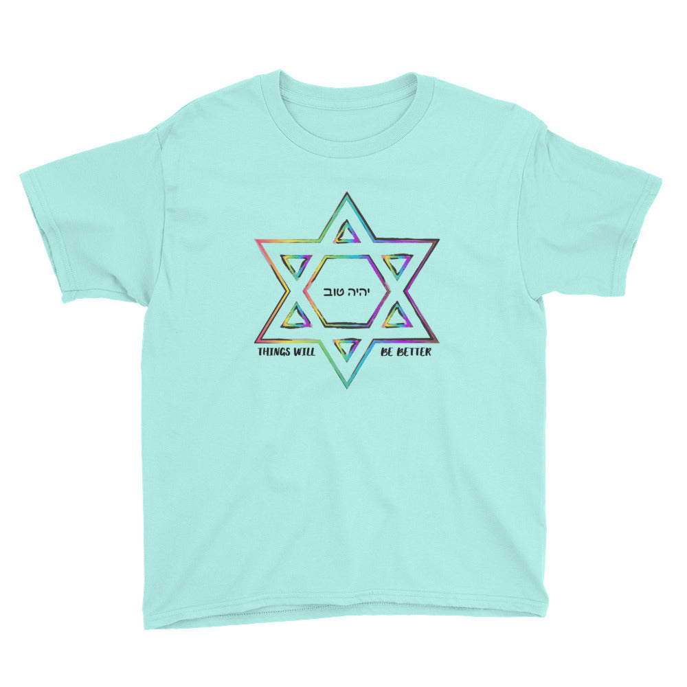 Things Will Get Better - YIHYEH TOV Rainbow Magen David Youth T-Shirt, , HEED THE HUM