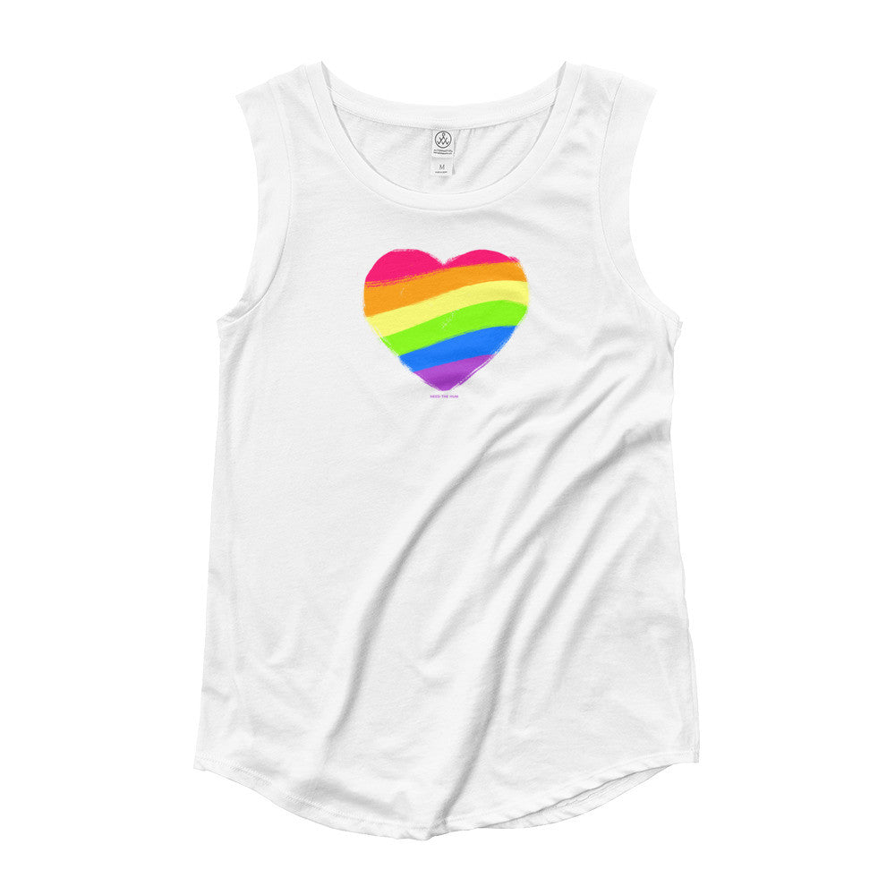 Rainbow Heart LGBTQ Pride Woman's Cut tank T-shirt, Shirts, HEED THE HUM