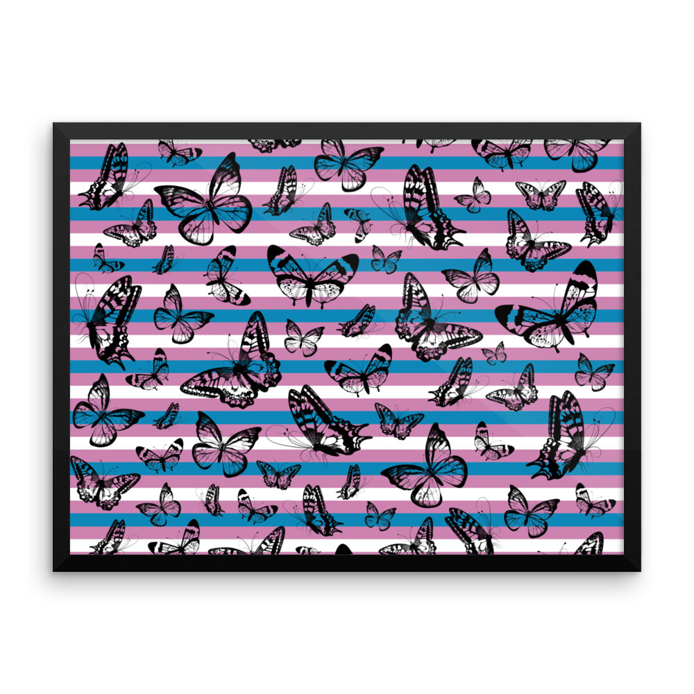 Trans Pride Flag Butterflies Framed poster, , HEED THE HUM