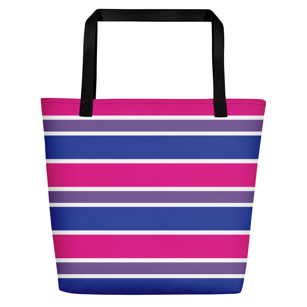 Bisexual Pride Flag Striped Beach Bag - LGBTQ, Tote Bag, HEED THE HUM