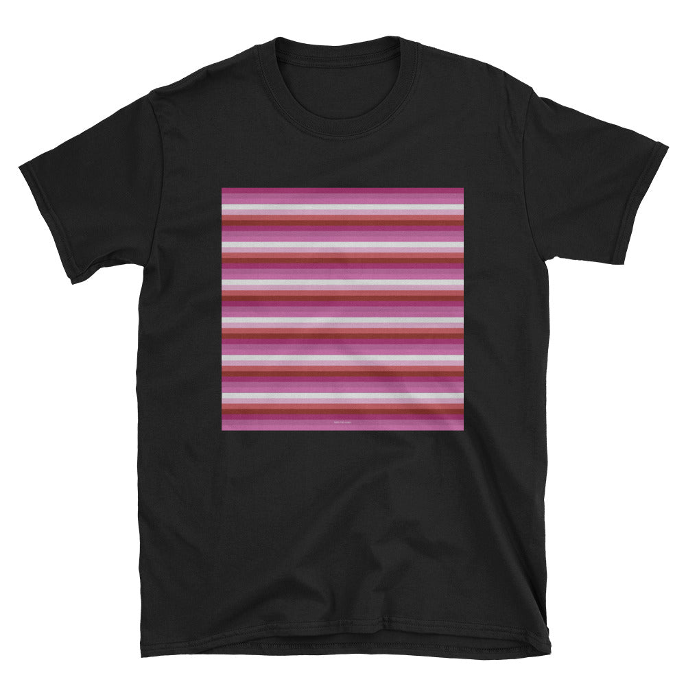 Lesbian Flag Striped Short-Sleeve Unisex T-Shirt, Shirts, HEED THE HUM