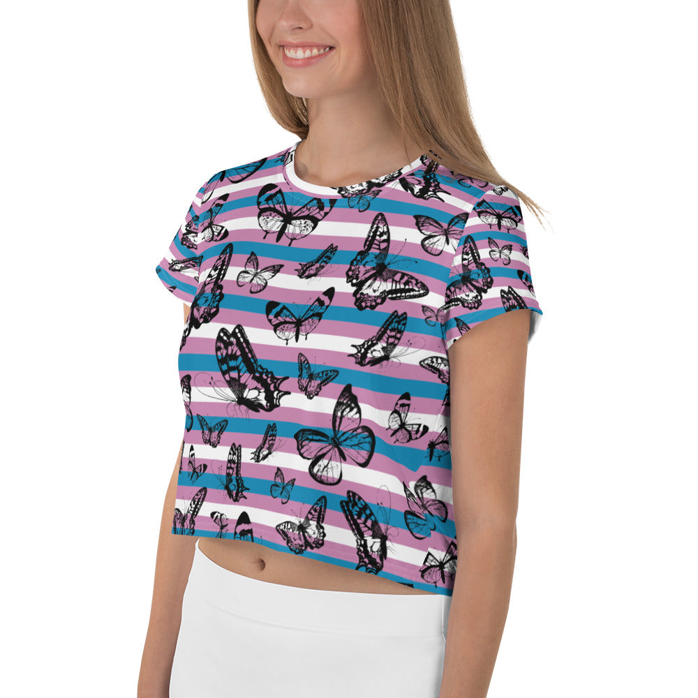 Trans Pride Butterfly All-Over Print Crop Top Tee
