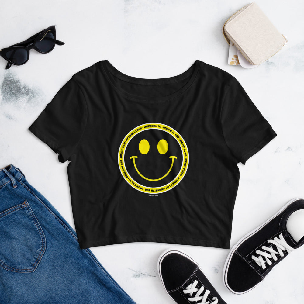 Introvert All Day Smiley Crop Top Tee