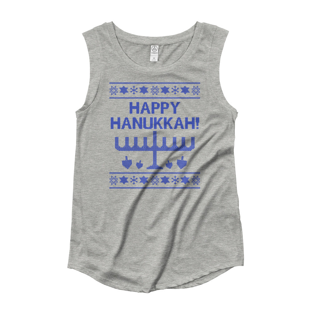 Happy Hanukkah Ugly Christmas Sweater Women's Cut Cap Sleeve T-Shirt, Shirts, HEED THE HUM