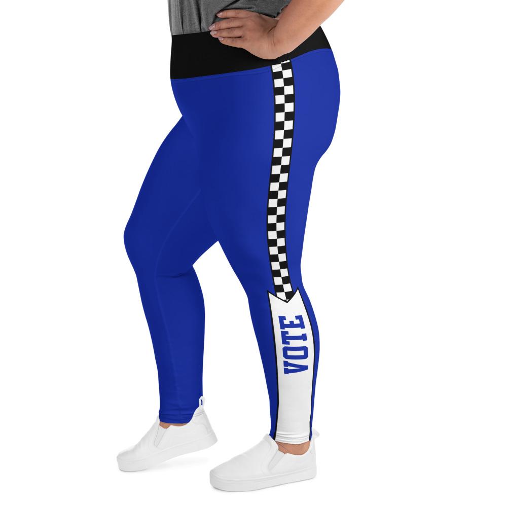 Race to Vote Blue High Waisted All-Over Print Plus Size Leggings, Leggings, HEED THE HUM