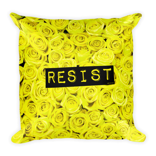 Roses Resist Yellow Square Throw Pillow, Pillow, HEED THE HUM