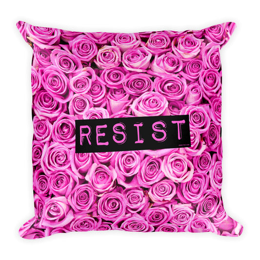 Roses Resist Pink Square Throw Pillow, Pillow, HEED THE HUM