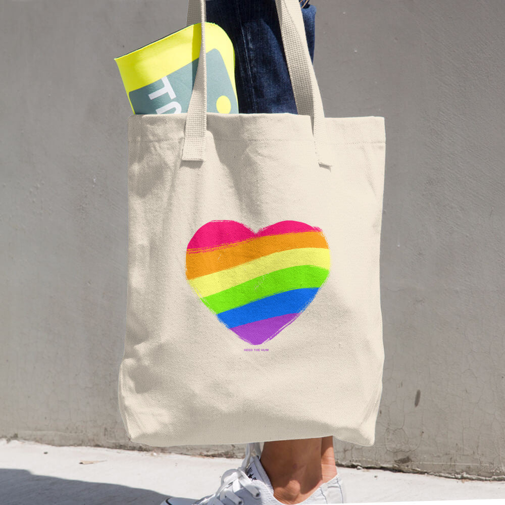 Rainbow Heart 13 oz Tote Bag - LGBTQ Queer Gay Pride, Tote Bag, HEED THE HUM