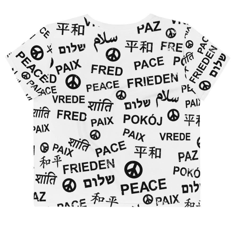 Peace All-Over Print White Crop Top Tee, Shirts, HEED THE HUM