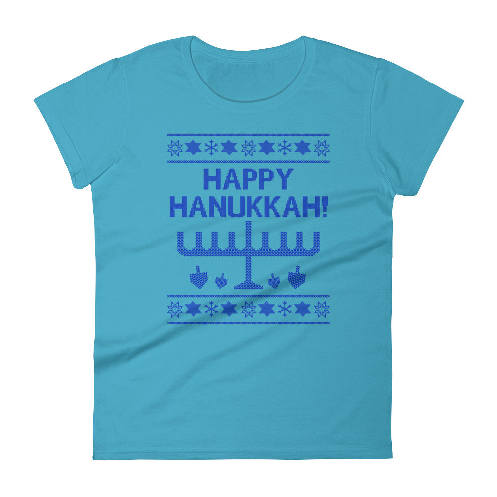 Happy Hanukkah Ugly Christmas Sweater Women's Cut T-shirt, Shirts, HEED THE HUM