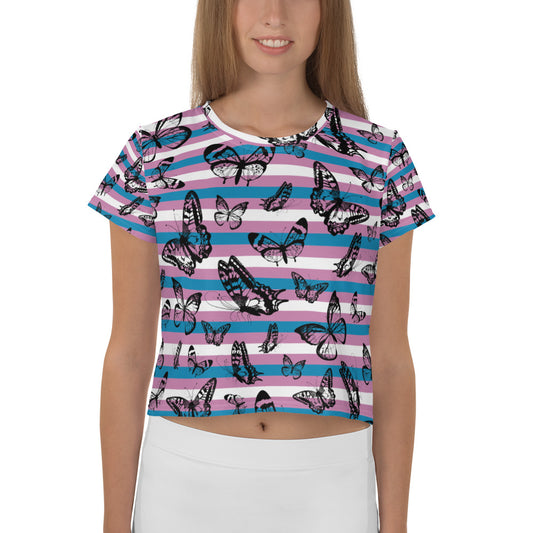 Trans Pride Butterfly All-Over Print Crop Top Tee