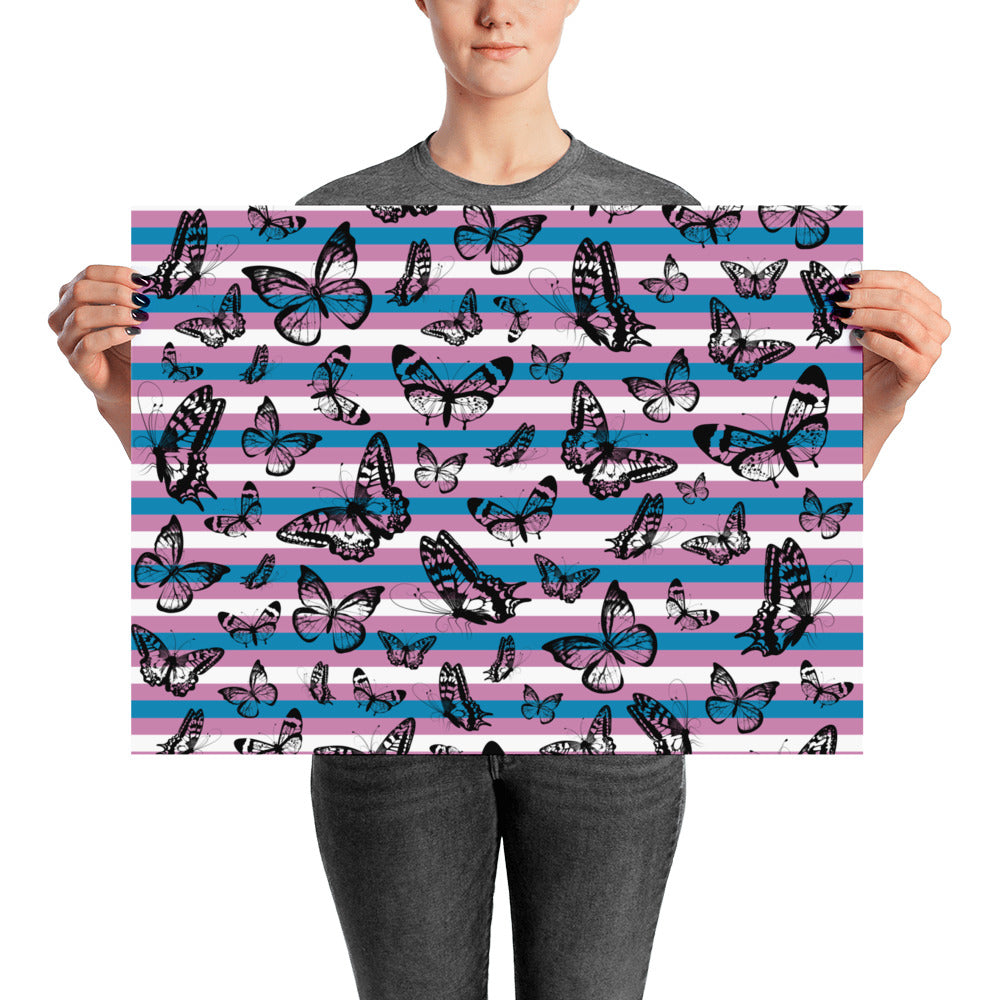 Trans Pride Flag Butterflies Poster, , HEED THE HUM