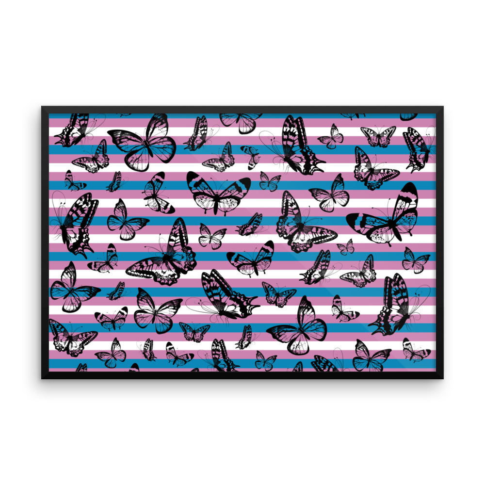Trans Pride Flag Butterflies Framed poster, , HEED THE HUM