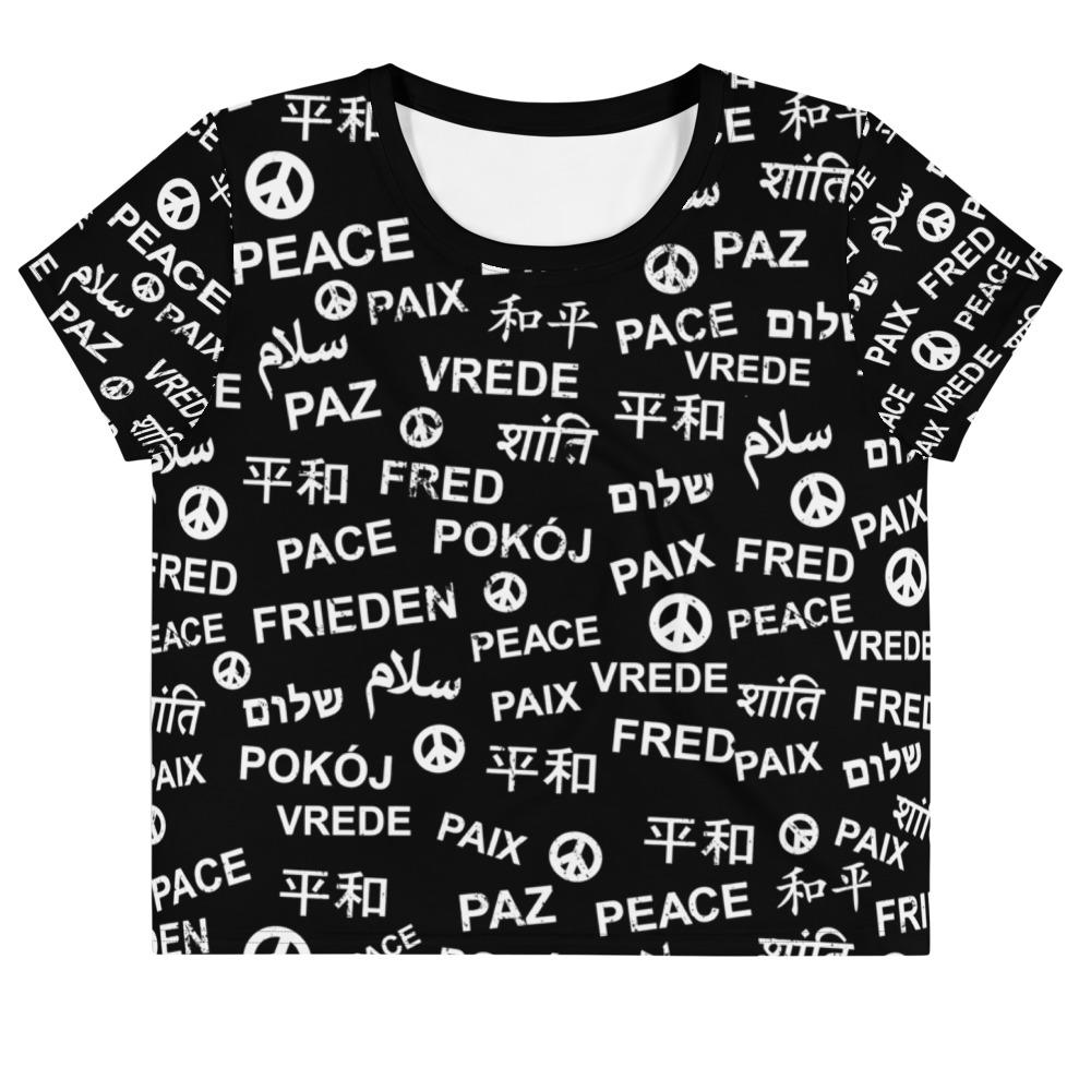 Peace All-Over Print Black Crop Top Tee, shirts, HEED THE HUM