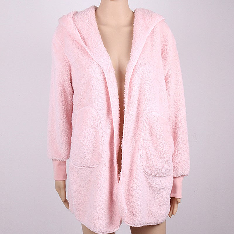 Soft Hooded Fluffy Fleece Cardigan with Pockets- Faux Fur Winter Sweater, Sweater, HEED THE HUM